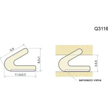 Těsnění do okna a dveří Samolepicí nábytkové PU těsnění QL3116 Barva: Bílá, množství: 1m střižená metráž