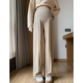 Dámské oblečení Měkké kašmírové těhotenské kalhoty s širokými nohavicemi Barva: Khaki, Velikost: XL