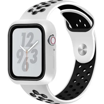 Ostatní příslušenství k chytrým hodinkám Soft silikonový dvoubarevný řemínek pro Apple Watch 5/4 44mm - bílý/černý