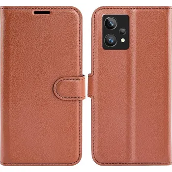 Pouzdro na mobilní telefon Litchi PU kožené peněženkové pouzdro na mobil Realme 9 Pro+ 5G - hnědé