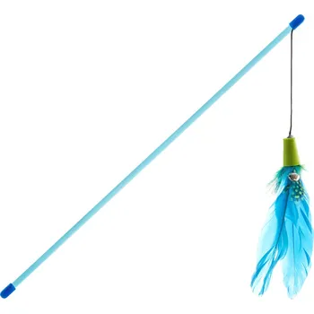 Hračka pro kočku JK ANIMALS, Pírka s rolničkou na prutu, 40 cm