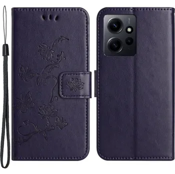 Pouzdro na mobilní telefon Flower knížkové pouzdro na Xiaomi Redmi Note 12 4G - tmavěfialové