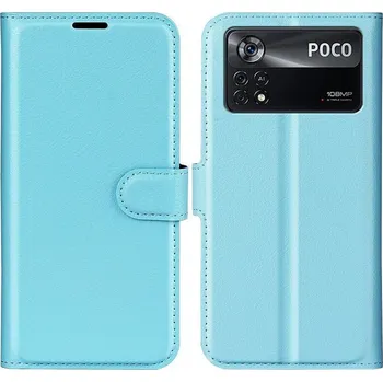 Pouzdro na mobilní telefon Litchi PU kožené peněženkové pouzdro na mobil Xiaomi Poco X4 Pro 5G - modré