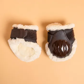 Koňské kamaše FOUGANZA Strouhavky 580 pro koně s umělým beránkem hnědé 2 ks FS BÉŽOVÁ|KAŠTANOVÁ