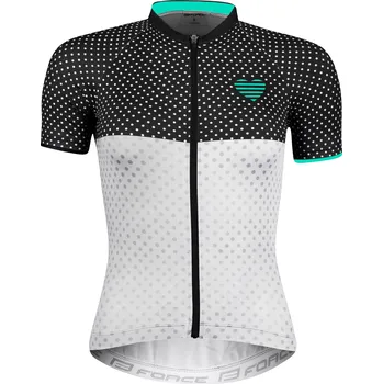 cyklistický dres Dres FORCE POINTS, dámský, krátký rukáv, černo-bílo-tyrkysový