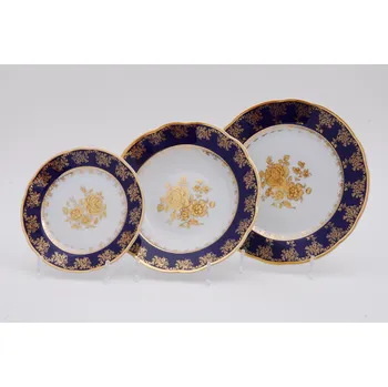 Sada nádobí Mery-Anne, talířová souprava 18-ti dílná, vzor Zlatá růže s kobaltem, Leander