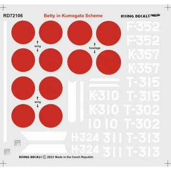 Plastikový model 1/72 Decal G4M1 Betty in Kumogata scheme (9x camo)