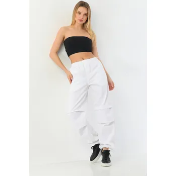 Dámské pyžamo BÍKELİFE Dámské bílé pyžamové kalhoty s padákovým střihem BİKELİFE bílá | růžová 2413707