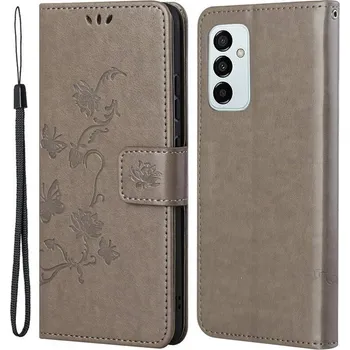 Pouzdro na mobilní telefon Flower PU kožené peněženkové pouzdro na mobil Samsung Galaxy M23 5G - šedé