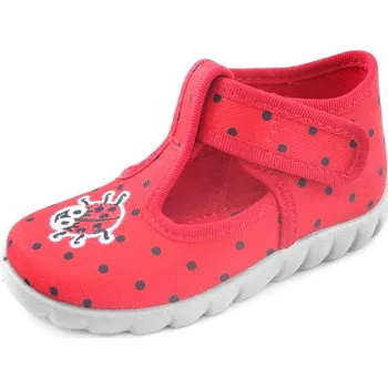 Dívčí bačkory červené textilní bačkorky Fischer s beruškou