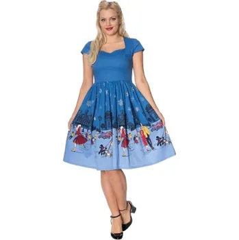 Dámské šaty Dámské šaty Rockabilly Retro Pin Up Banned Paris In Winter Fit And Flare Dress - velikost S