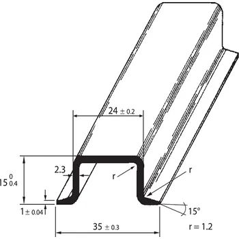 Rozvaděč SCHMACHTL Lišta DIN 35x15 TS neperforovaná zesílená pozink pasivovaná 2000mm PR-TS 35/C1