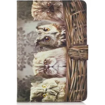 Pouzdro na tablet Stage PU kožené polohovací pouzdro na iPad mini, iPad mini 2, iPad mini 3 - kočky a sovy