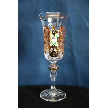 Sklenice Gold Crystal, sada sklenic na šampaňské s bohatým brusem, zlacením a smaltem 150 ml, 6 ks