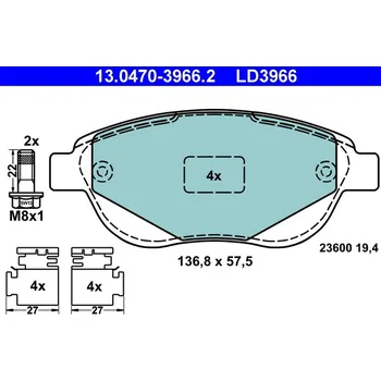 Brzdová destička Sada brzdových destiček, kotoučová brzda ATE 13.0470-3966.2