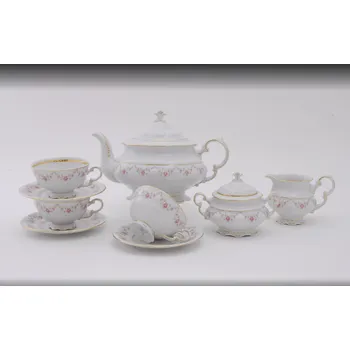 Čajovna Sonáta, Čajová souprava 15-ti dílná, dekor růžičky, Leander