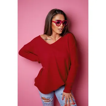 Dámský svetr Fashionweek Dámský měkký lehký volný svetr OVERSIZED NB82221 Barva: Červená, Velikost: Universal