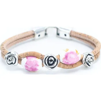 Kabelka Korkový náramek s korálky - Růže