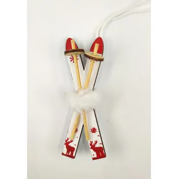 Vánoce Dřevěná dekorace, LYŽE BÍLÉ, 9x3 cm, 1 kus