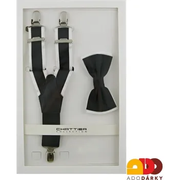 Kšandy Pánské šle s motýlkem tmavě modro bílé (Pánské šle ve tvaru Y s motýlkem)