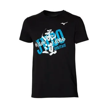 Pánské tričko Mizuno Judo Heritage Tee/Black Tričko XXL, černá / modrá