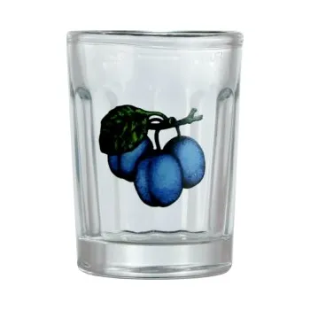 Sklenice Sklenička stavbařská - 0.02 bezbarevná + obtisk švestky3 s lístkem