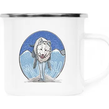 Pánské tričko Plecháček - nerezový lem s potiskem mushing - bílý-husky