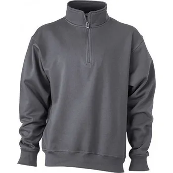 Pánská mikina James & Nicholson Odolná pracovní mikina s krátkým zipem a stojatým límcem Barva: šedá uhlová, Velikost: L JN831