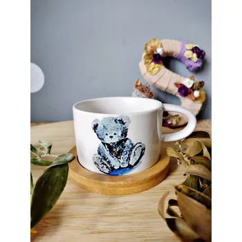 Termoska Keramický hrneček Medvídek 200 ml na bambusovém podtácku - Art&Deco by TDS 0000283