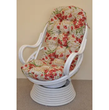 Křeslo Nábytek PEGAS Ratanové houpací křeslo Swivel bílé polstr motiv vlčí máky