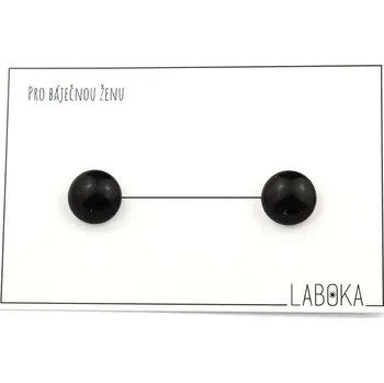 Náušnice Černé skleněné náušnice pecky 14mm- Laboka 0001259