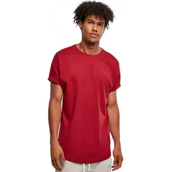 Pánské tričko Prodloužené bavlněné triko Urban Classics s ohrnutými rukávy Barva: brickred, Velikost: L