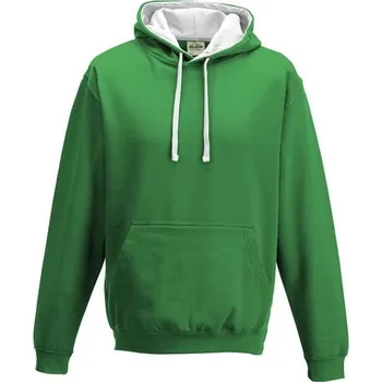 Pánská mikina Just Hoods Unisex týmová kontrastní klokánka s kapucí Barva: zelená výrazná - bílá, Velikost: XXL JH003