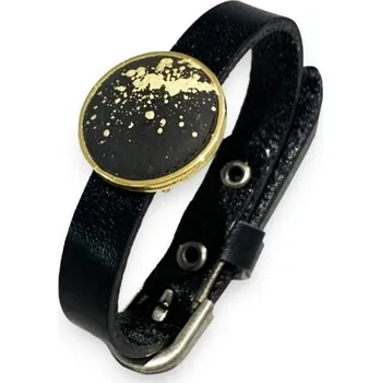 Náramek Kožený náramek zlatočerný - Betonbeads 0000695