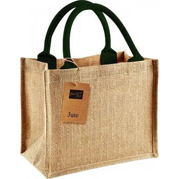 Nákupní taška Dárková jutová taška Westford Mill 26 x 22 x 14 cm Barva: přírodní - zelená lesní, Velikost: 26 x 22 x 14 cm WM412