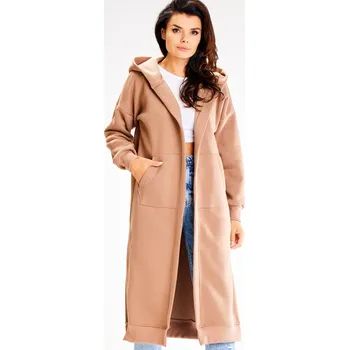 Dámská mikina Dlouhá volná mikina s rozparky, s kapucí a přední kapsou A613 Barva: Béžová, Velikost: L/XL