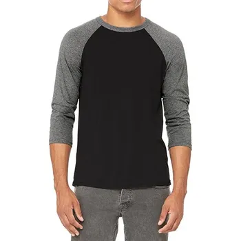 Bella+Canvas Baseballové unisex triko se 3/4 kontrastními rukávy Barva: černá - šedý melír, Velikost: XXL CV3200