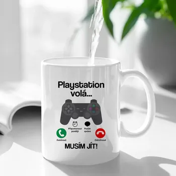 Žertovný předmět Playstation volá, musím jít - hrnek s potiskem