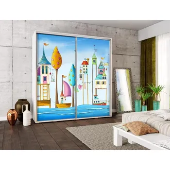 Šatní skříň Skříň PENELOPA 205 dětský svět, dekor korpusu kaštan wenge