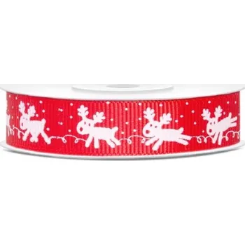 Stuha Červená vánoční stuha se soby