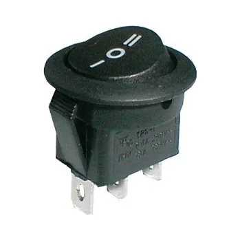 vypínač Přepínač kolébkový kul. 3pol./3pin ON-OFF-ON 250V/6A černý