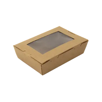 Jednorázové nádobí EcoPack Papírový box EKO na jídlo 218/195 x 163/140 x 65 mm kraft s okénkem 2050 ml bal/50 ks