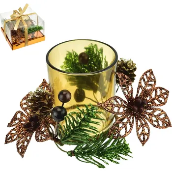 Vánoční svícen Svícínek s ponsetií v dárkovém balení, měděný, 7x11 cm