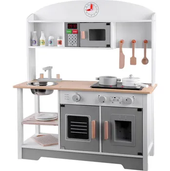 Dětská kuchyňka Recenze Scandi Dětská dřevěná kuchyňka šedá/bílá