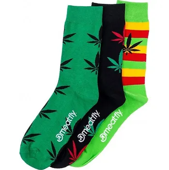 Pánské oblečení ponožky Meatfly Ganja Green 3 Pack - Multicolor 43-46
