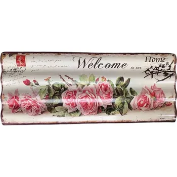 Plechová cedule Nástěnná kovová vlnkatá cedule Welcome - 59*24 cm