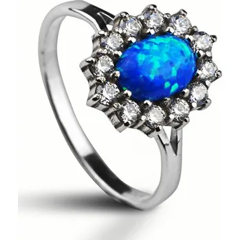 Prsten Šperky4U Stříbrný prsten se zirkony a modrým opálem - velikost 53 - ZB32705-OP05-53
