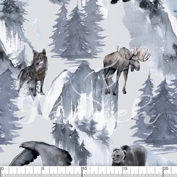 Zakázkový tisk, softshell, kočárkovina... Severský les Látky k tisku: Microfirba