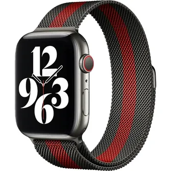 Příslušenství k chytrým hodinkám Ocelový milánský tah pro Apple Watch 42/44/45/46/49mm Barva: Černá/Červená, Typ: 14