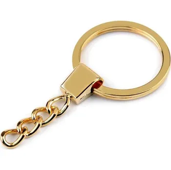 Kroužek na klíče, Ø30 mm, s řetízkem, žluté zlato